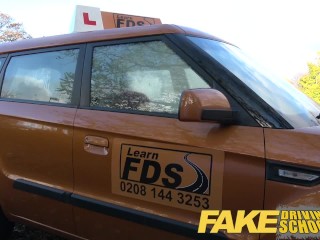 Fake Driving School student with big tits and hairy pussy has creampie