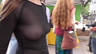 Teaser – Sheer Top at a Street Market